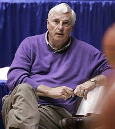 Texas Tech coach Bob Knight watches his players practice for tonights Albuquerque Regional matchup against West Virginia. AP photo