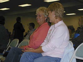 Sisters Sherry Griffith, left, of Hardinsburg, and Donna Carbaugh, of Simpsonville, S.C., were among several hundred people attending a Tuesday information session in Paoli about jobs associated with the new French Lick Springs Resort &amp; Casino. Laura Lane | Herald-Times