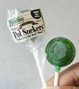 A marijuana-flavored lollipop is shown June 12 in Atlanta. Marijuana-flavored lollipops with names such as Purple Haze, Acapulco Gold and Rasta are showing up on the shelves of convenience stores around the country, angering anti-drug advocates. John Bazemore| Associated Press