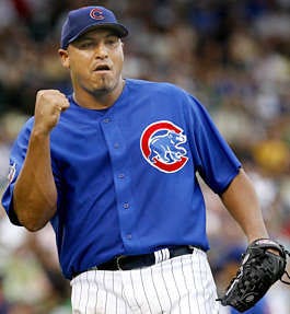 Chicago Cubs pitcher Carlos Zambrano celebrates in the fifth inning of the Cubs\' 4-1 victory over Houston Thursday. Nam Y. Huh | Associated Press