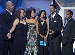 Host Will Smith, second from right, is joined by members of the original cast of the TV series "The Fresh Prince of Bel-Air" during the fifth annual BET Awards Tuesday in Los Angeles. Chris Pizzello | Associated Press
