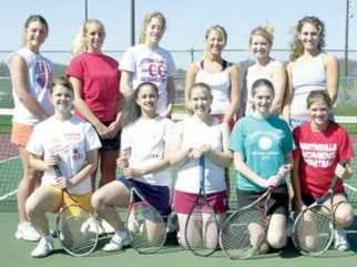 This year\'s Martinsville girls\' tennis team includes (from left), front row: Megan Grula, Soniya Patel, Colleen Elliott, Victoria Kenton, and Jenny Thacker; back row: Tiffany Martin, Laura Trusty, Aimee Light, Mikindra Morin, Gwen Brack, and Chelsea Walker. The Artesians, headed by 16th-year coach Ken Barrett, will begin their season today when they host Bloomington North at 4 p.m. (Not pictured: Cassie Adamson, Brianna Cook, Parker Bucholz, and Shelby Townsend). Photo by Greg Mitchell.