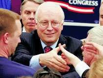 Vice President Dick Cheney shakes hands with supporters before giving a speech Friday in Jeffersonville. Cheney was attending a fund-raiser for 9th District Republican congressional candidate Mike Sodrel. AP Photo.