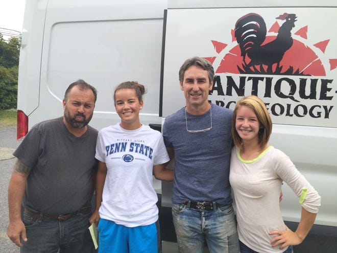 The History Channel's American Pickers show was in Somerset Monday morning filming at a home along East Main Street in Somerset. The stars of the show Frank Fritz and Mike Wolfe signed a few autographs. From left: Frank Fritz, Lindsay Talley of Somerset, Mike Wolfe, and Shannon Talley of Somerset.
