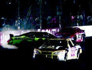 Andy Houston (96) spins in front of Rick Mast (50) as Ward Burton (22) drives past during the NASCAR Pontiac Excitement 400 at Richmond International Raceway Saturday night. AP photo