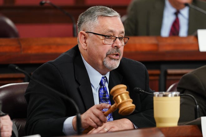 State Sen. Cris Dush, R-Jefferson, chairperson of the Senate Intergovernmental Operations Committee, speaks during a hearing in Harrisburg on Wednesday.