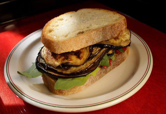 Roasted Eggplant Sandwich with Arugula Walnut Pesto Mayonnaise, Wednesday, September 15, 2021. (Hillary Levin/St. Louis Post-Dispatch/TNS)