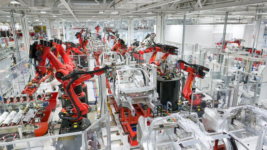 Vehicle production at Tesla's factory in California.