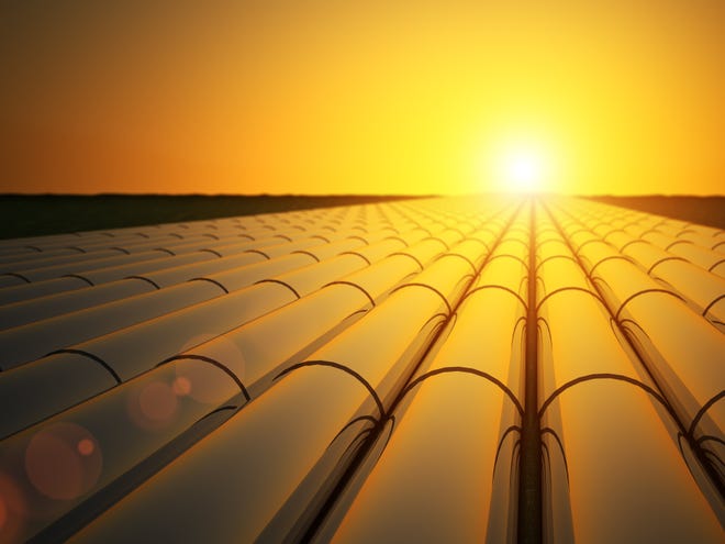 Pipelines in the setting sun.
