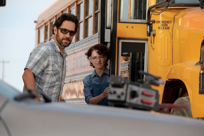 Paul Rudd, left, and Mckenna Grace in a scene from “Ghostbusters: Afterlife.”