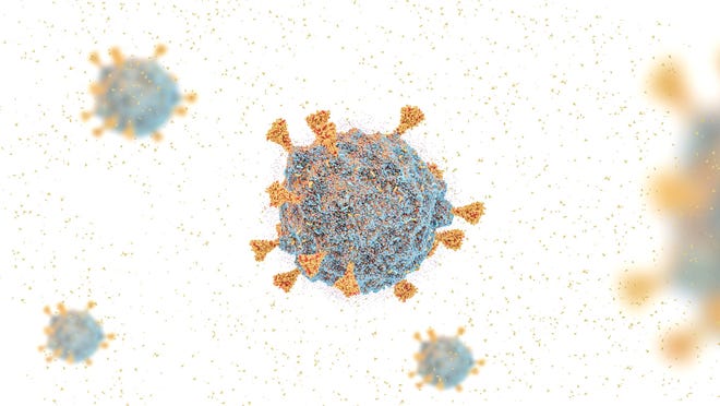 Imagem aproximada da variante omicron do novo coronavírus.