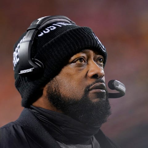Pittsburgh Steelers head coach Mike Tomlin watches