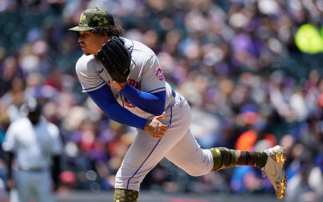 The New York Mets' Taijuan Walker works against the Colorado Rockies in the first inning of a baseball game, Sunday, May 22 2022, in Denver.  (AP Photo / David Zalubowski)