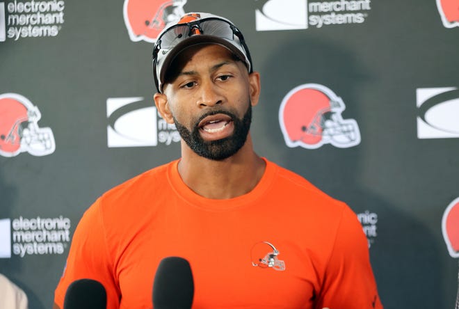 Cleveland Browns general manager and executive vice president of football operations Andrew Berry speaks to the media, Thursday, Aug. 18, 2022, in Berea, Ohio.