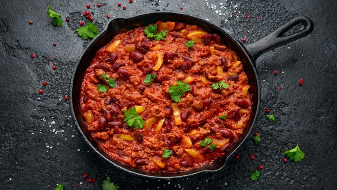 To make chili for herbivores, just swap your traditional ground beef or turkey for Impossible meat.