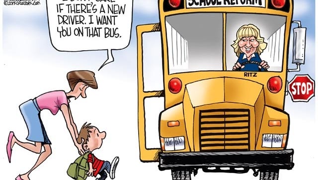Cartoonist Gary Varvel: School Reform and the new bus driver