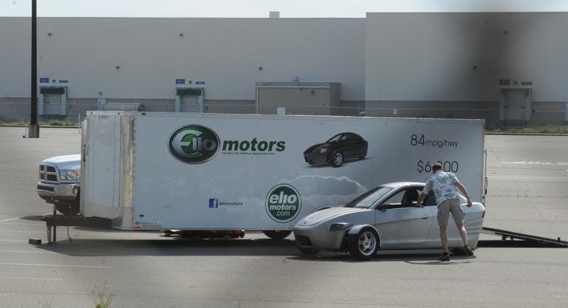 The Elio Motors prototype is seen in 2013 at the former General Motors assembly plant in west Shreveport, its first stop on a nationwide tour.