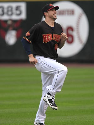 Trevor Plouffe warms up of for the Red WIngs vs the Toledo Mud Hens.