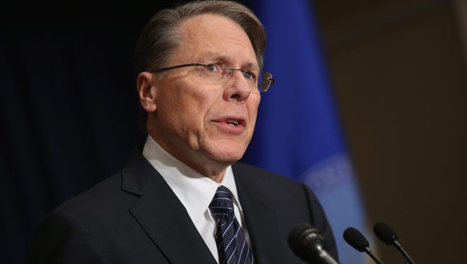 Wayne LaPierre, the NRA's executive vice president and CEO, speaks at a news conference in Washington on Friday.