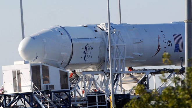 The SpaceX Falcon 9 rocket sits at Complex 40 at Cape Canaveral (Fla.) Air Force Station on Feb. 28, 2013.