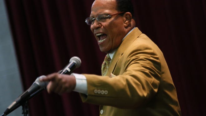 Minister Louis Farrakhan speaks to invited pastors and community members at New Destiny Baptist Church in Detroit on May, 16.