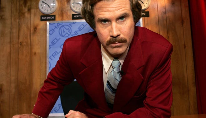 Will Ferrell plays Ron Burgundy  from  'Anchorman.'