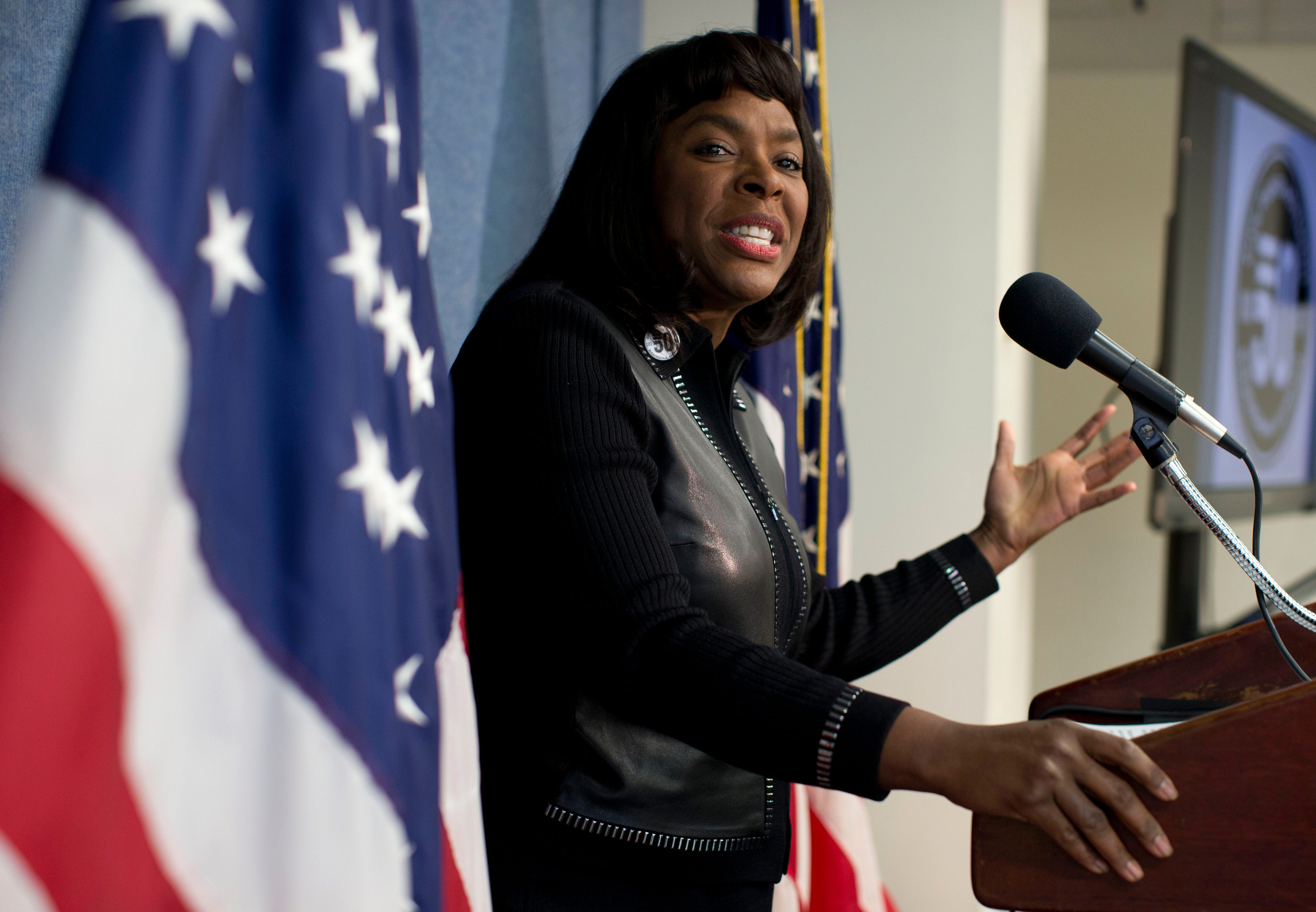 In this 2013 file photo, U.S. Rep. Terri Sewell, D-Ala., announces plans to request the Congressional Gold Medal for the four young girls killed in the 1963 bombing at the 16th Street Church in Birmingham, Alabama.