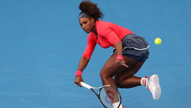 Serena Williams of the USA chases down a forehand during her 6-2, 6-1 victory against Varvara Lepchenko of the USA at the Brisbane International.