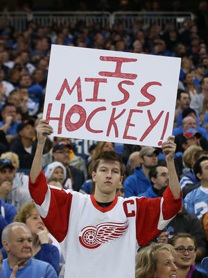 A Detroit Red Wings hockey fan shows his support at a Lions game in late December.