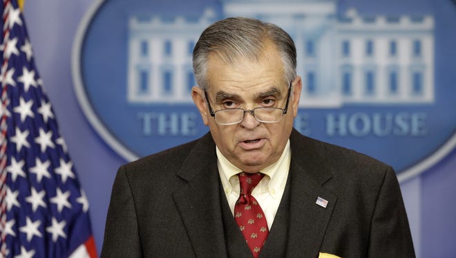 Transportation Secretary Ray LaHood briefs reporters at the White House regarding automatic spending cuts.
