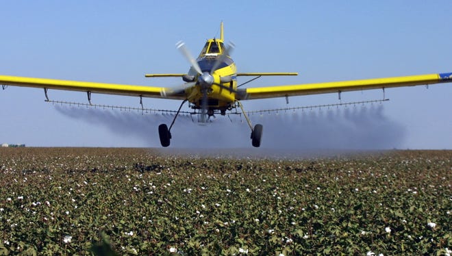 Planes from Blair Air Service in Lemoore, Calif., dust cotton crops with farm chemicals, often including pesticides, on Sept. 25, 2001.