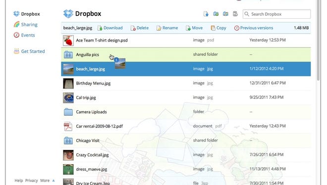 A screenshot of cloud storage service Dropbox.