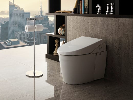 Gotta Be Flush With Cash For These High Tech Bathrooms The Toto Neorest 550h Toilet Has An Easy To Read Remote Control A