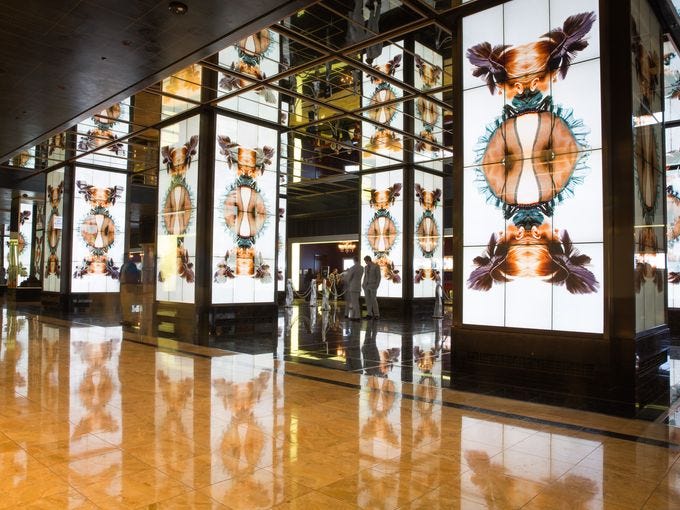 The Cosmopolitan of Las Vegas has eight large floor-to-ceiling video columns that use photography and film to tell a story.