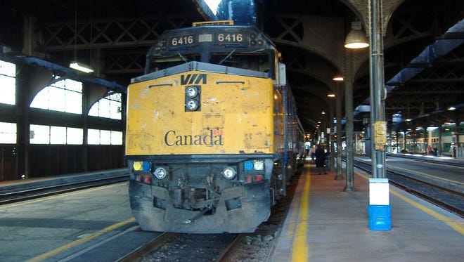 A VIA Rail train in Union Station, Toronto.