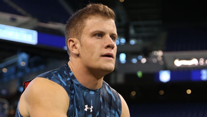 Former Syracuse quarterback Ryan Nassib participates in a passing drill at the NFL scouting combine in February at Lucas Oil Stadium in Indianapolis.