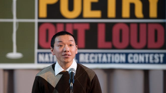 Tong Thao of Colony High School recites one of his three poems to win the Poetry Out Loud Alaska State Finals.