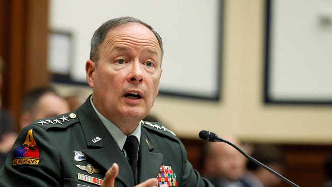 Army Gen. Keith Alexander, commander of the U.S. Cyber Command, testifies on Capitol Hill in Washington in 2010. He told a Senate panel on Wednesday, June 12, 2013, that there is no sacrifice between liberty and security.