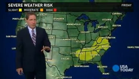 Showers and thunderstorms will hit the Northeast, while the South will have high temperatures and thunderstorms. The Midwest will have thunderstorms and dangerous wind gusts. The West will also have dangerously high temperatures.
