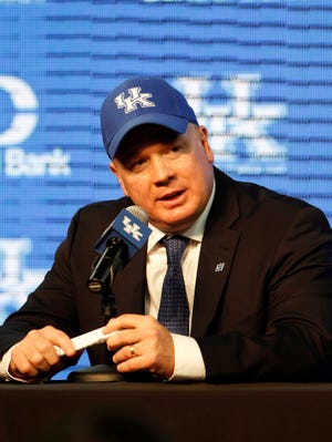 Kentucky Wildcats coach Mark Stoops spoke to reporters at press conference, introducing him as the new football coach on Dec. 2, 2012.
