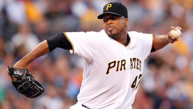 Pittsburgh Pirates starting pitcher Francisco Liriano delivers a pitch against the St. Louis Cardinals during the fourth inning at PNC Park.