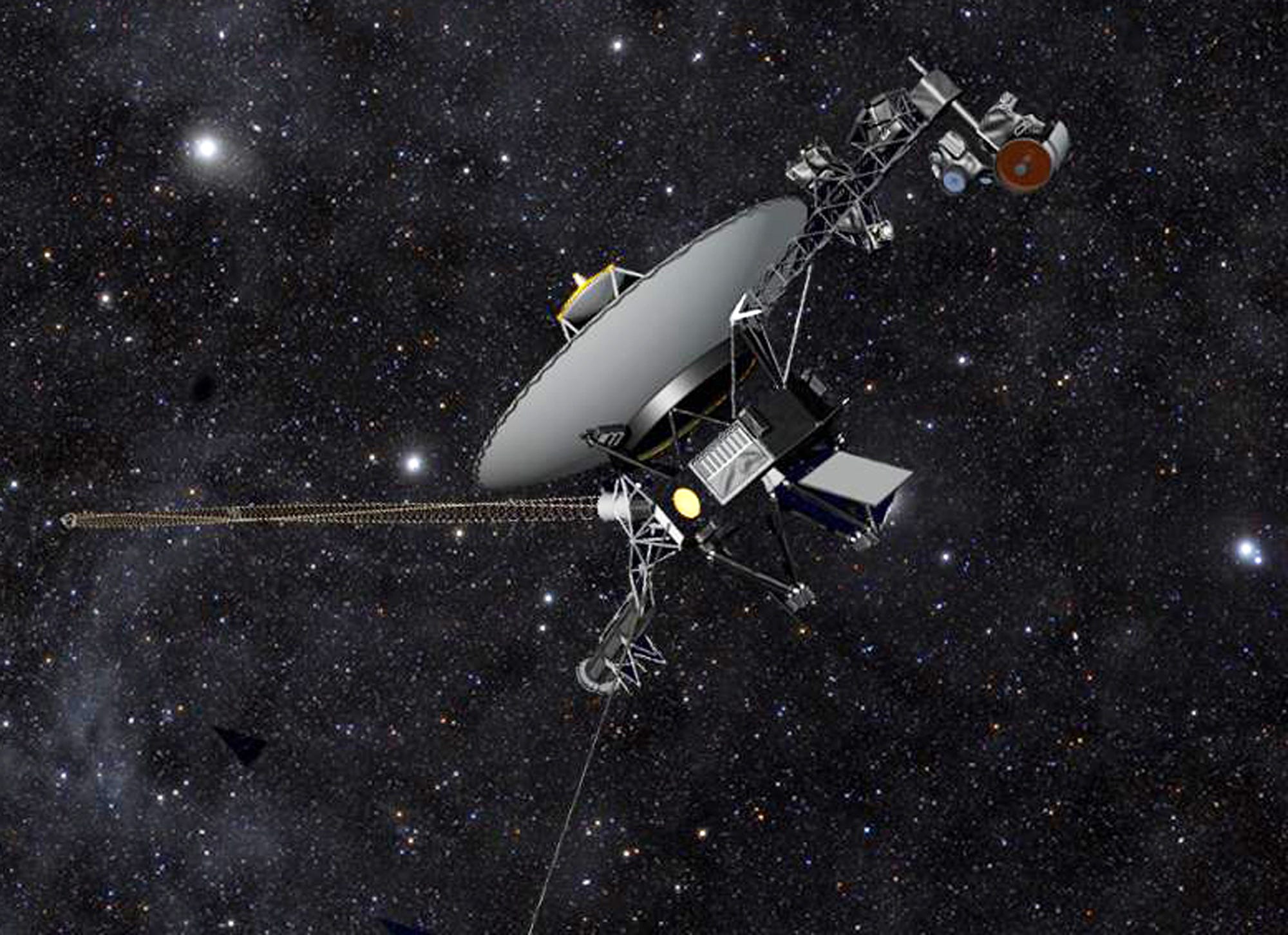 Artist rendering shows NASA's Voyager 1 spacecraft barreling through space. NASA announced Sept. 12 that Voyager 1 has become the first spacecraft to enter interstellar space, or the space between stars, more than three decades after launching from Earth.