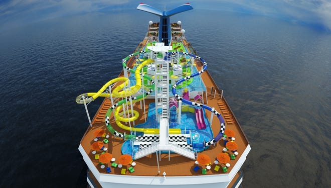 An artist's drawing of the WaterWorks water park area planned for Carnival Cruise Lines' Carnival Sunshine.
