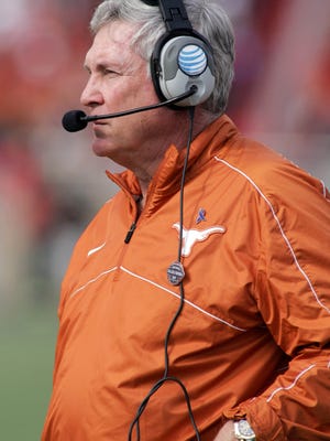 Texas coach Mack Brown on the sldeline during Saturday's win over Texas Tech.