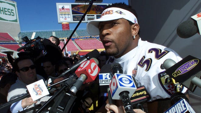 Ray Lewis at his first Super Bowl media day in 2001.
