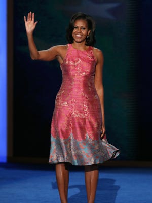 First lady Michelle Obama waves to the crowd at the 2012 Democratic National Convention.