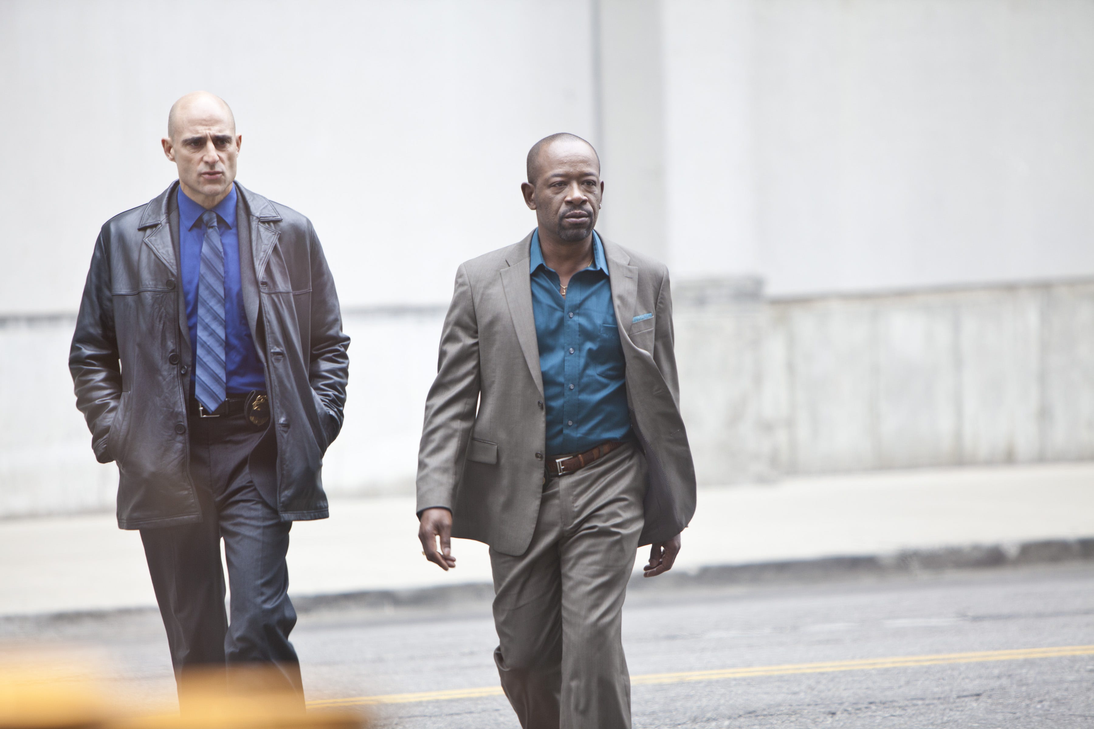 Frank Agnew (Mark Strong, left) and Joe Geddes (Lennie James) are two cops tied together by a past crime in "Low Winter Sun."