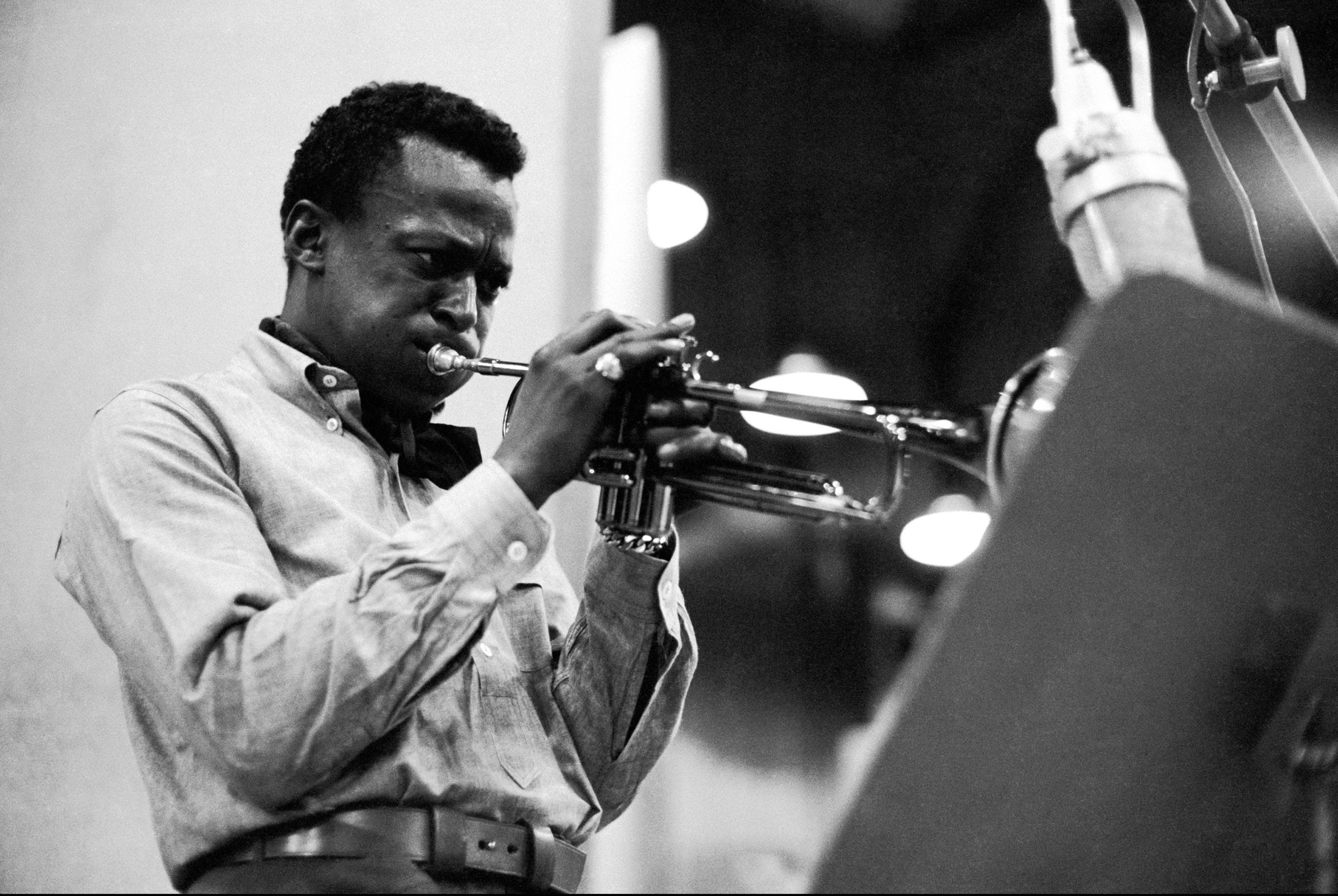 In this publicity image released by Sony/Legacy Records, musician Miles Davis is shown during recording session in 1959 for "Kind of Blue." His music is among to be made available in new high-resolution music downloads.