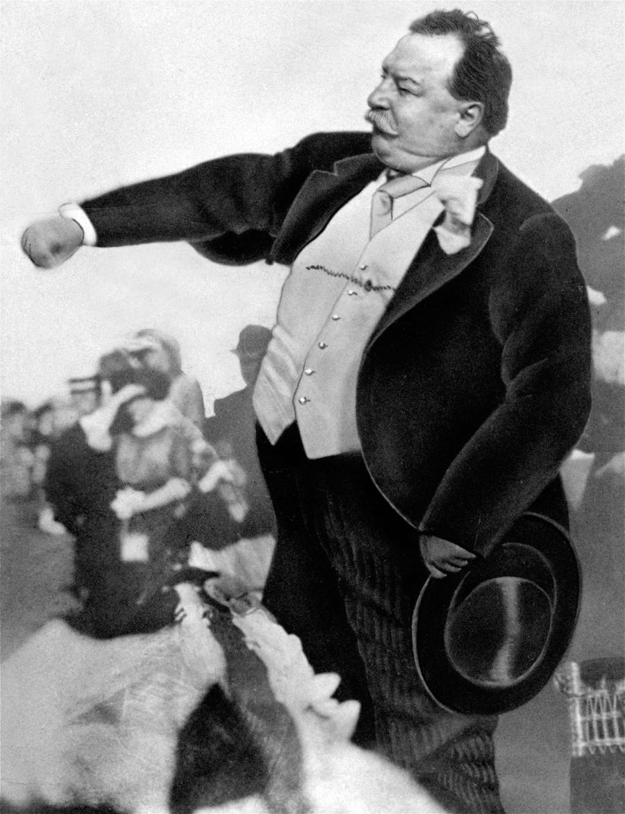 In this 1912 photo, President William Howard Taft is seen throwing out the first ball on opening day for baseball, to start the season for the Washington Senators in Washington.