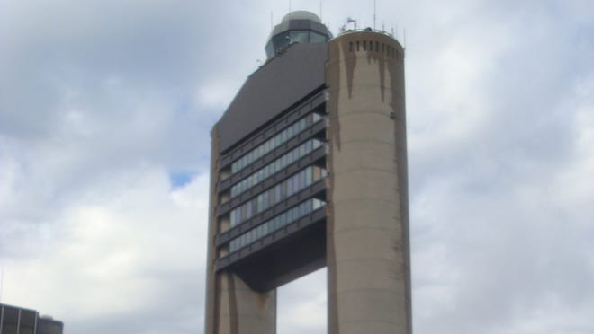 A control tower at Boston's Logan International Airport.